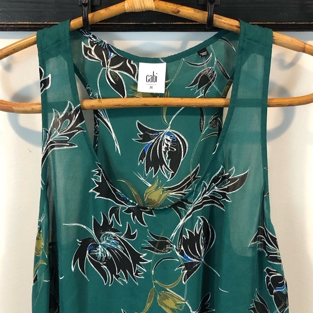 Cabi Zoe Green Floral Racerback Peplum Tank Size Medium - Picture 3 of 8